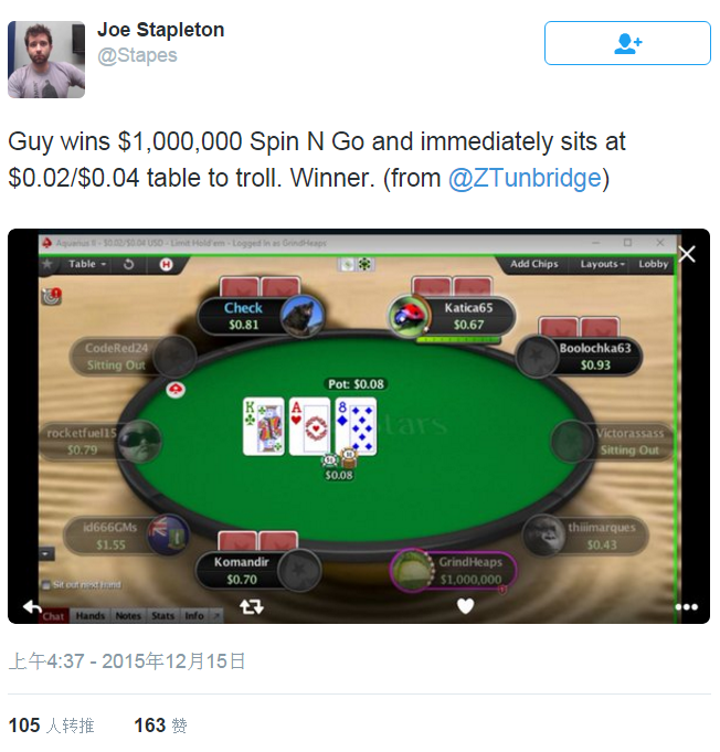 【6upoker】在微注额带100万美元上桌是什么感觉？：）