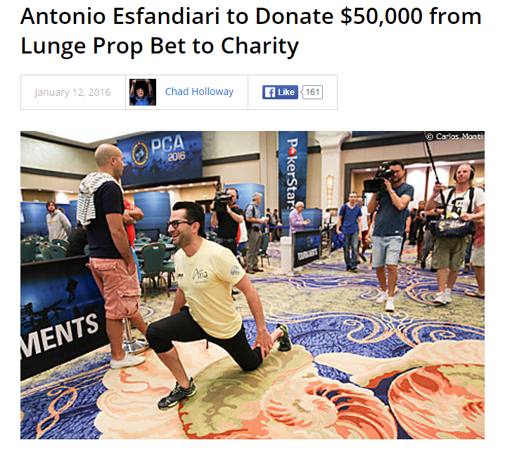 Antonio Esfandiari决定将他打赌赢来的5万美元捐赠给慈善组织