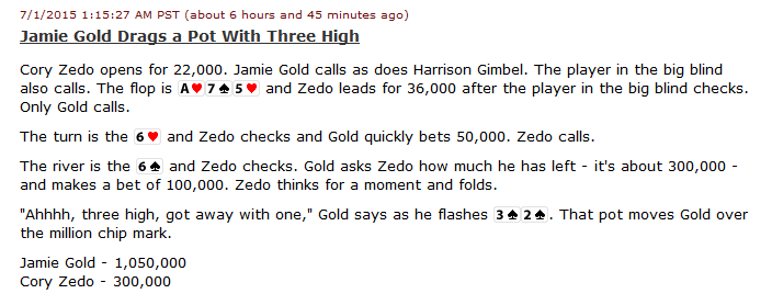 [热门话题]Jamie Gold有望自2006年后首次闯入WSOP决赛桌