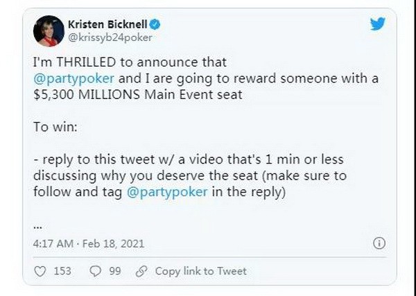 【6upoker】告诉Kristen Bicknell你的扑克故事，赢取百万赛席位