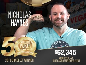 【6upoker】阿瑞尔荷官Nicholas Haynes斩获WSOP $500娱乐城员工赛冠军