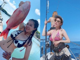 【6upoker】海上捕獲「爆乳海釣妹」比基尼性感釣魚 如果我是一隻魚直接跳上來咬她餌