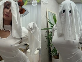 【6upoker】怎連萬聖節也在激凸!H奶網紅「macca」扮可愛鬼,有頭罩但沒奶罩!