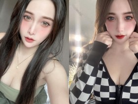 【6upoker】正妹「唯娜」棋盤格造型好深V,「雄厚乳量」常撐爆上衣!