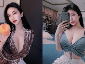 【6upoker】手拿蜜桃的「豐滿美乳正妹」,「大顆車頭燈」有夠誘惑!