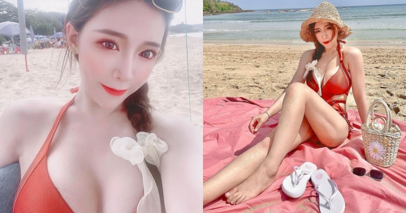 墾丁南灣出現「比基尼正妹」！Nai奈奈挺「34F巨乳」吹海風，濃濃奶香都飄來啦！