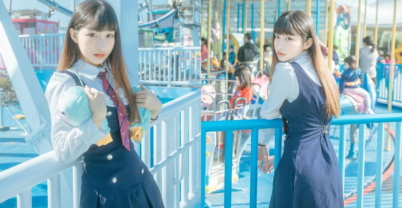 【6upoker】遊樂園捕獲制服少女「梗梗」甜美爆發，「韓式清新感」讓人一眼就暈！