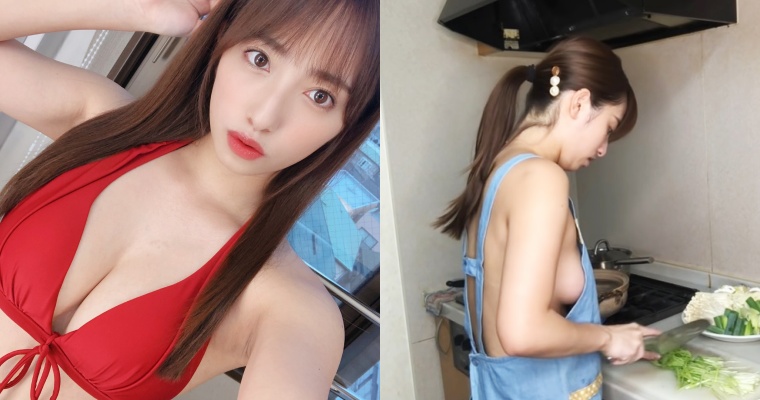【6upoker】瘋狂走光！22 歲虎牙妹挑戰「裸體圍裙」下廚…渾圓「F 杯」側乳也露好露滿
