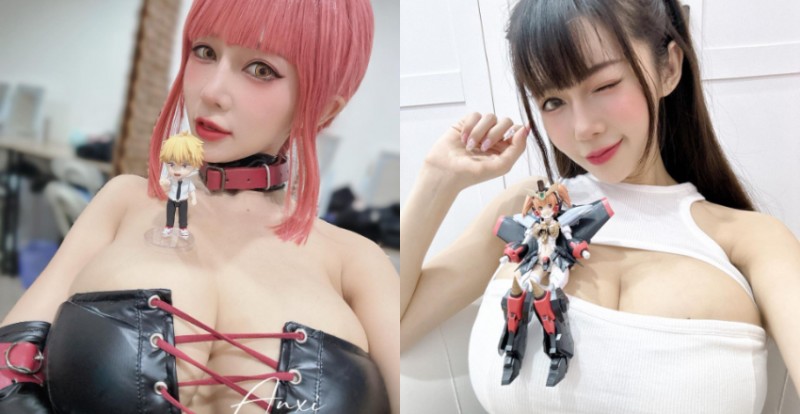 【6upoker】巨乳甜心「安希Anxi」化身行動公仔展示架　再大也能放得穩穩地