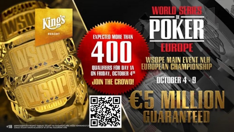 【EV扑克】WSOPE定档九月，包含15场金手链赛事，主赛保底500万欧元！
