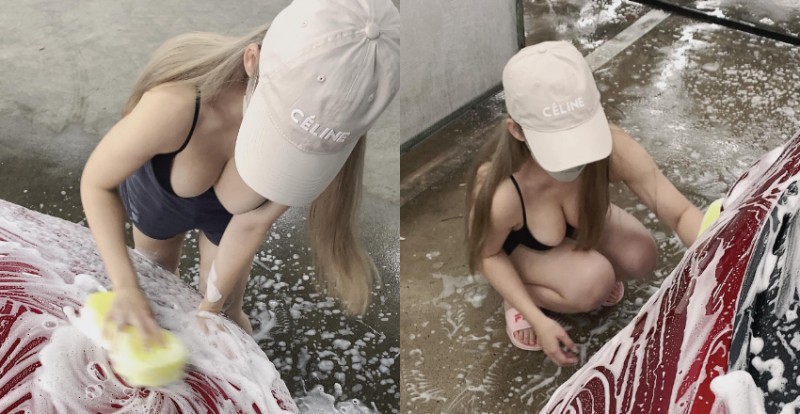 【6upoker】這裡有人應徵洗車工！巨乳辣妹賣力刷車　晃動幅度太強勁