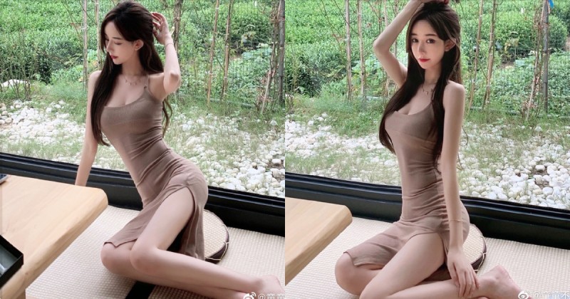 【6upoker】茶園喝茶發現「性感連衣裙正妹」，「撩人的賞景姿勢」太誘惑！