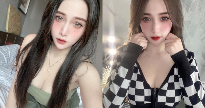 【6upoker】正妹「唯娜」棋盤格造型好深V，「雄厚乳量」常撐爆上衣！