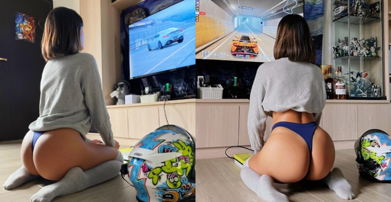 【6upoker】美臀女友「瀞諠Selina」只穿小丁打電動　性感畫面讓人把持不住