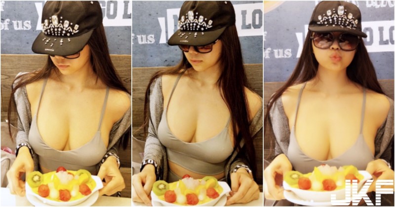 【6upoker】甜品店驚見「超緊背心奶妹」！路人看她自拍都傻眼「巨無霸雪球奶」真的太猛了…