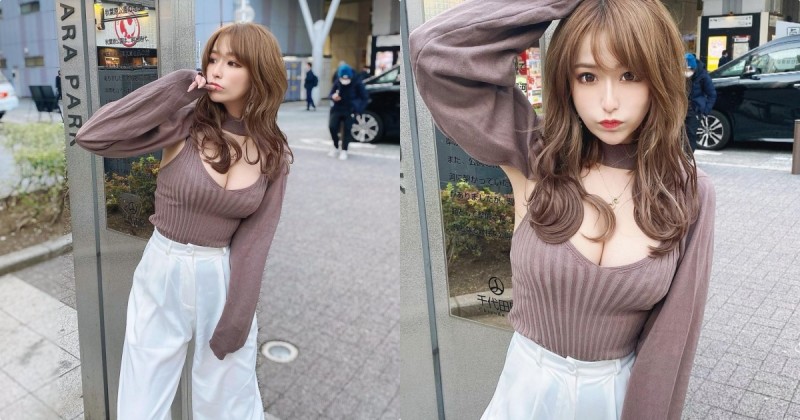 【6upoker】日本街頭性感美乳御姐，「火辣車頭燈」狂吸路人目光！