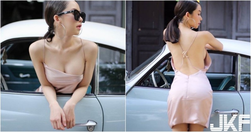 【6upoker】老爺車的春天！「超亮車頭燈」回頭率好高！「爆乳正妹」露背小洋裝開車好辣！