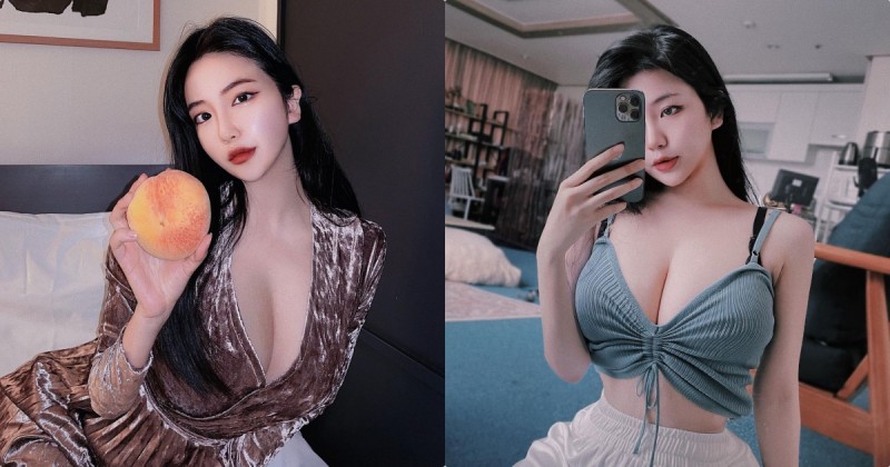 【6upoker】手拿蜜桃的「豐滿美乳正妹」，「大顆車頭燈」有夠誘惑！