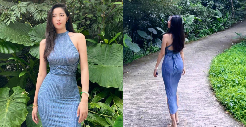 【6upoker】萬綠叢中現「氣質正妹」，貼身洋裝美顯「性感S曲線」超誘人