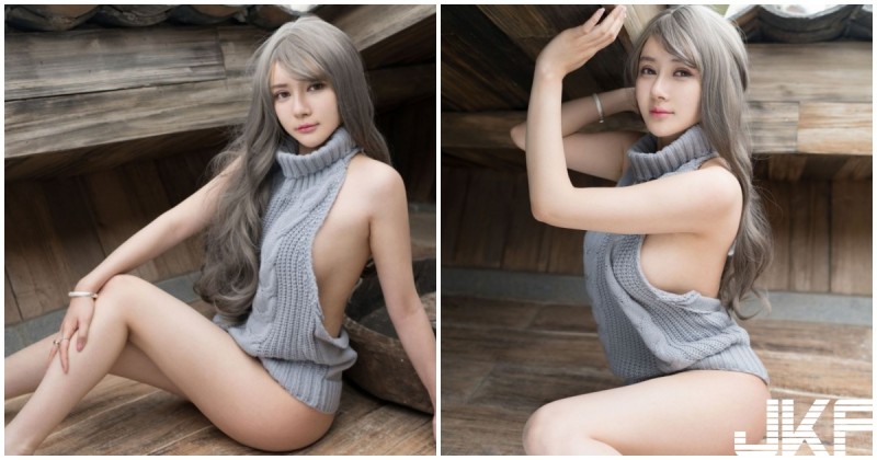 【6upoker】嫩模童貞毛衣「外露雄偉南半球」，掀衣還有「白色小褲」，整個辣翻了！