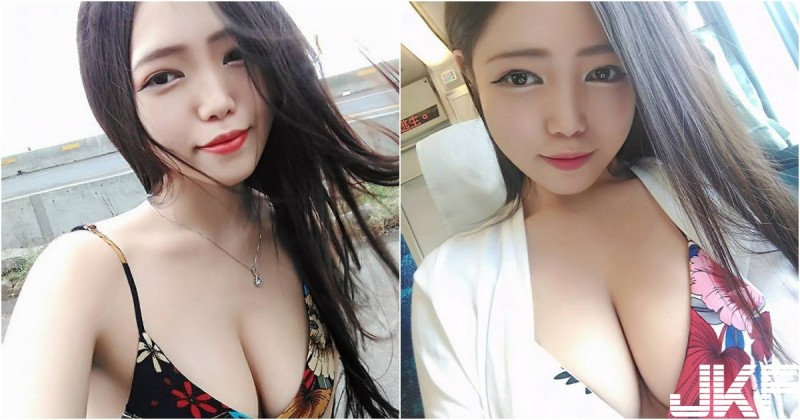 【6upoker】風太大啦！「低胸爆奶妹」搭高鐵出遊！深V洋裝露「白皙美乳」整球快掉出來！