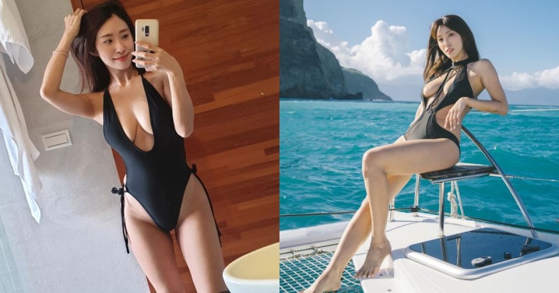 【6upoker】陽光正妹泳裝開中路秀「人字豪乳」！超強「水滴奶」弧度好完美！