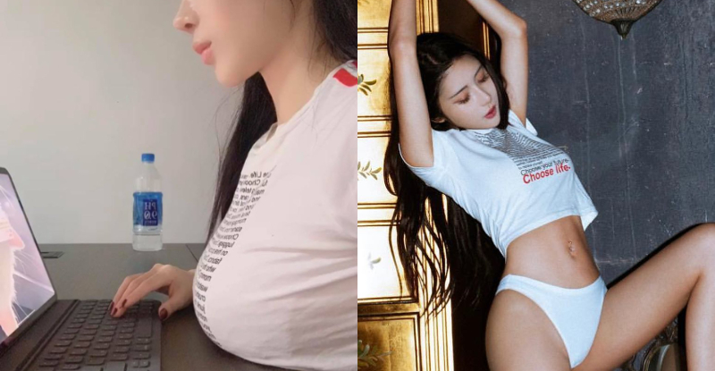 【6upoker】「沈琪琪」雙峰太龐大，「雪嫩厚乳」頂在桌上才能認真辦公