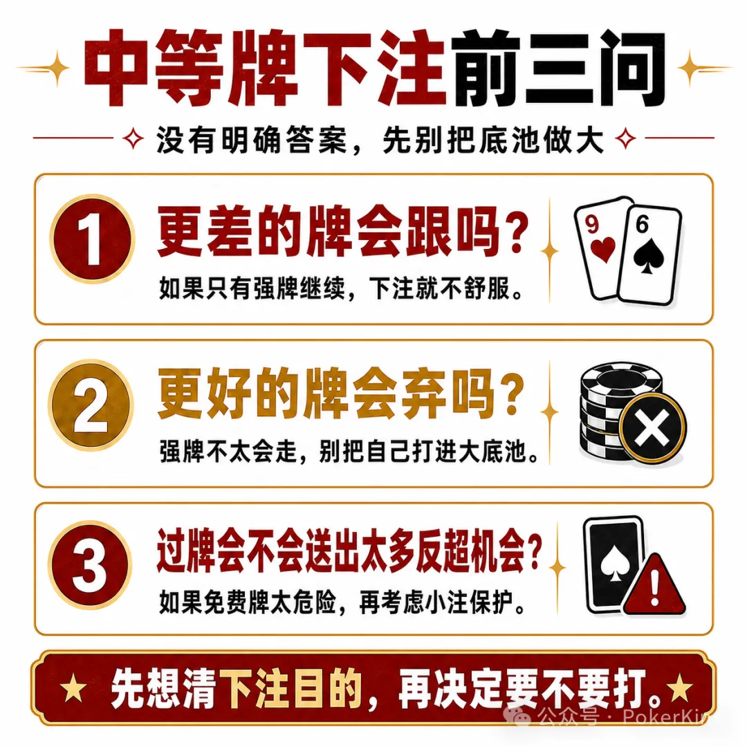 【EV扑克】中等牌力的困境：不是每手对子都值得下注，先问自己三个问题