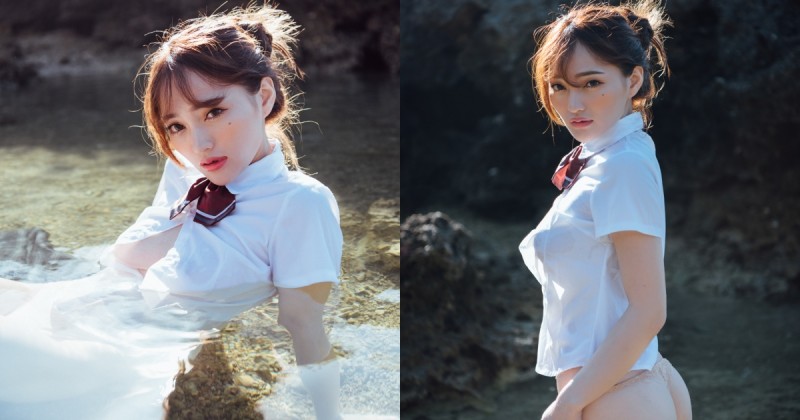 【6upoker】奶妹の初體驗！墾丁海岸「制服正妹」大尺度戲水，渾身濕透「圓乳蜜桃」超狂露出！