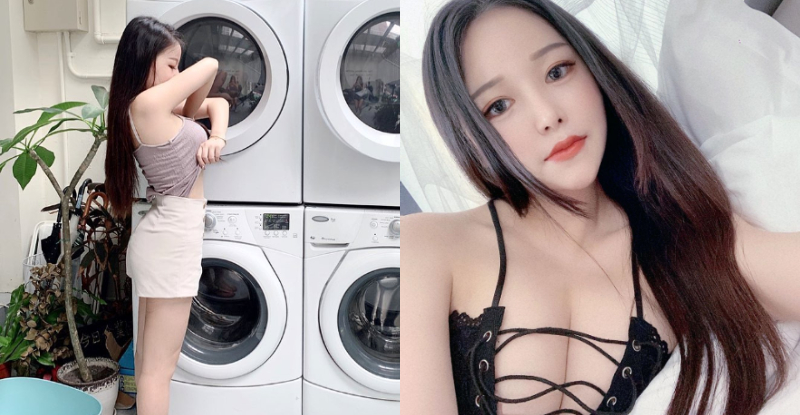 【6upoker】這件忘了洗！「巨乳正妹」洗衣店大膽脫衣　大份量奶球直接彈出！