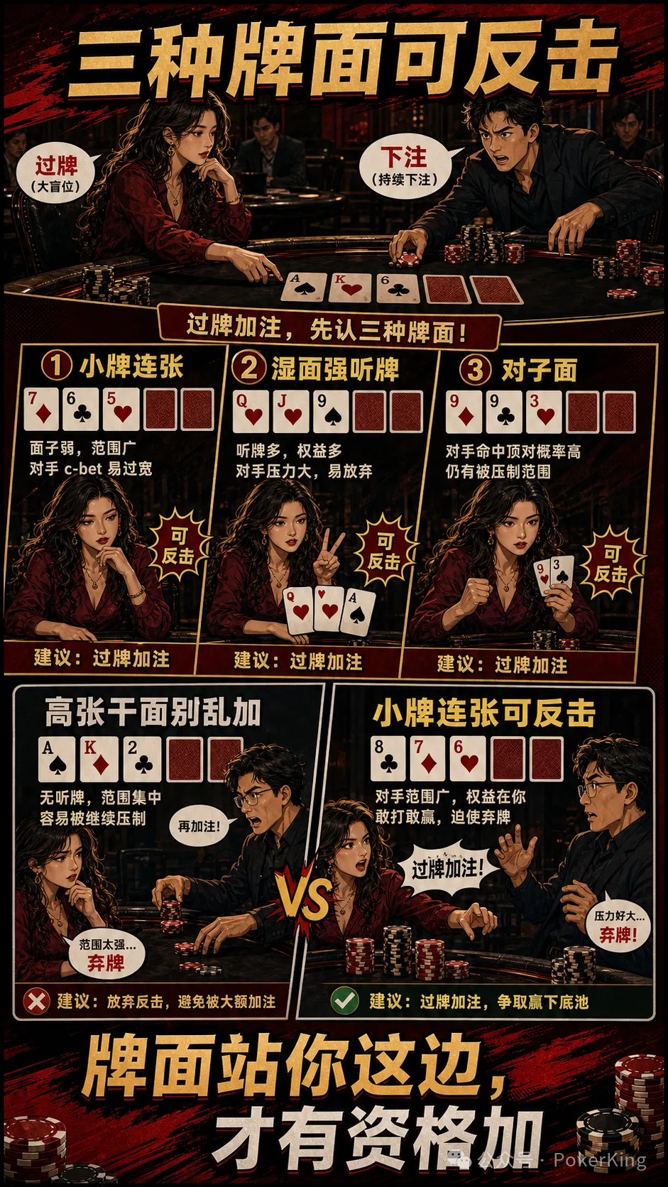 【EV扑克】过牌加注不是发脾气：三种适合大盲位反击的翻牌面，让对手不敢随意下注