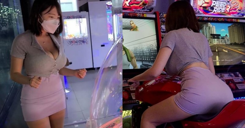 【6upoker】電玩廳驚見「豪乳翹臀妹」狂打街機！超兇畫面讓網友暴動，緊身衣物都快炸裂啦！