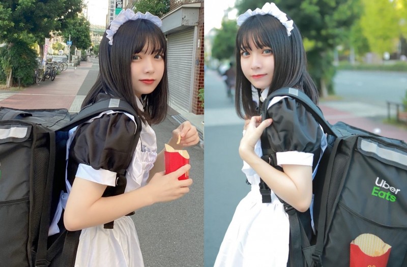 【6upoker】UberEats正妹「萌穿女僕裝」甜美送餐　讓人忍不住想怒點一波了