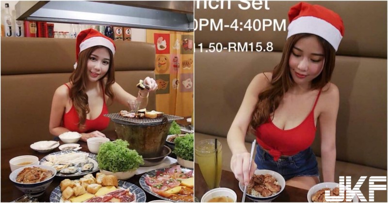 【6upoker】聖誕預熱～「長髮正妹」低胸背心大啖烤肉，坐在對面好難專心吃飯啊