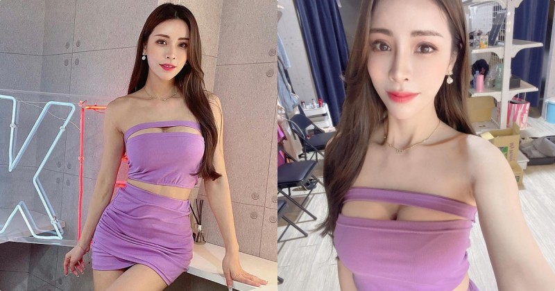 【6upoker】女神「Angel Liya」紫色低胸裝好爆乳，挑逗S曲線太有魅力！